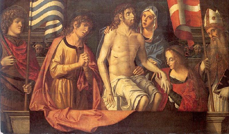 Palmezzano, Marco The Dead Christ in the Tomb with the Virgin Mary Saints Spain oil painting art